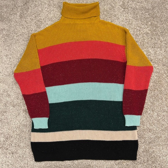 Farm Rio X Anthropologie Striped Turtleneck Tunic Sweater Metallic Flecks Large - Picture 6 of 8